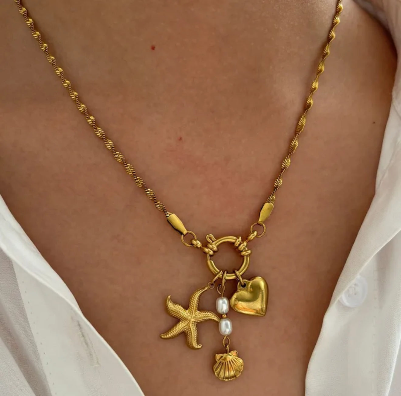 Heart and Starfish Necklace