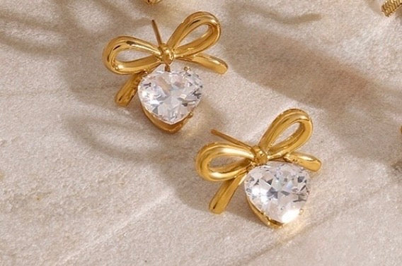 Golden Love Bow Studs
