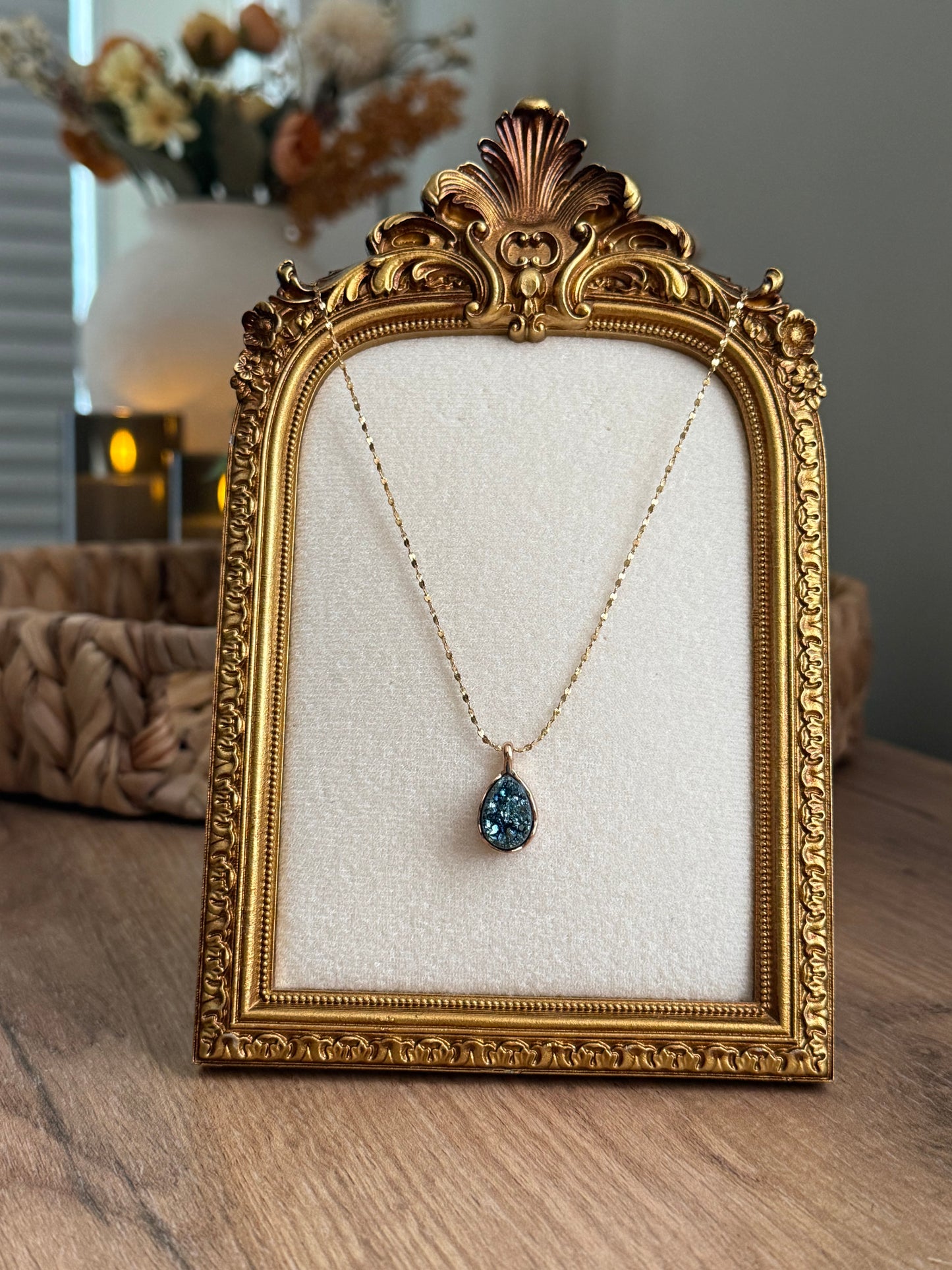 Blue Druzy Teardrop Necklace