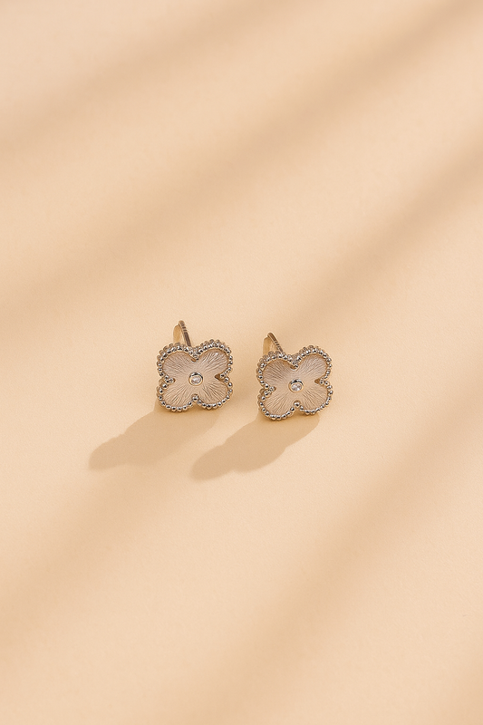 Silver clover studs